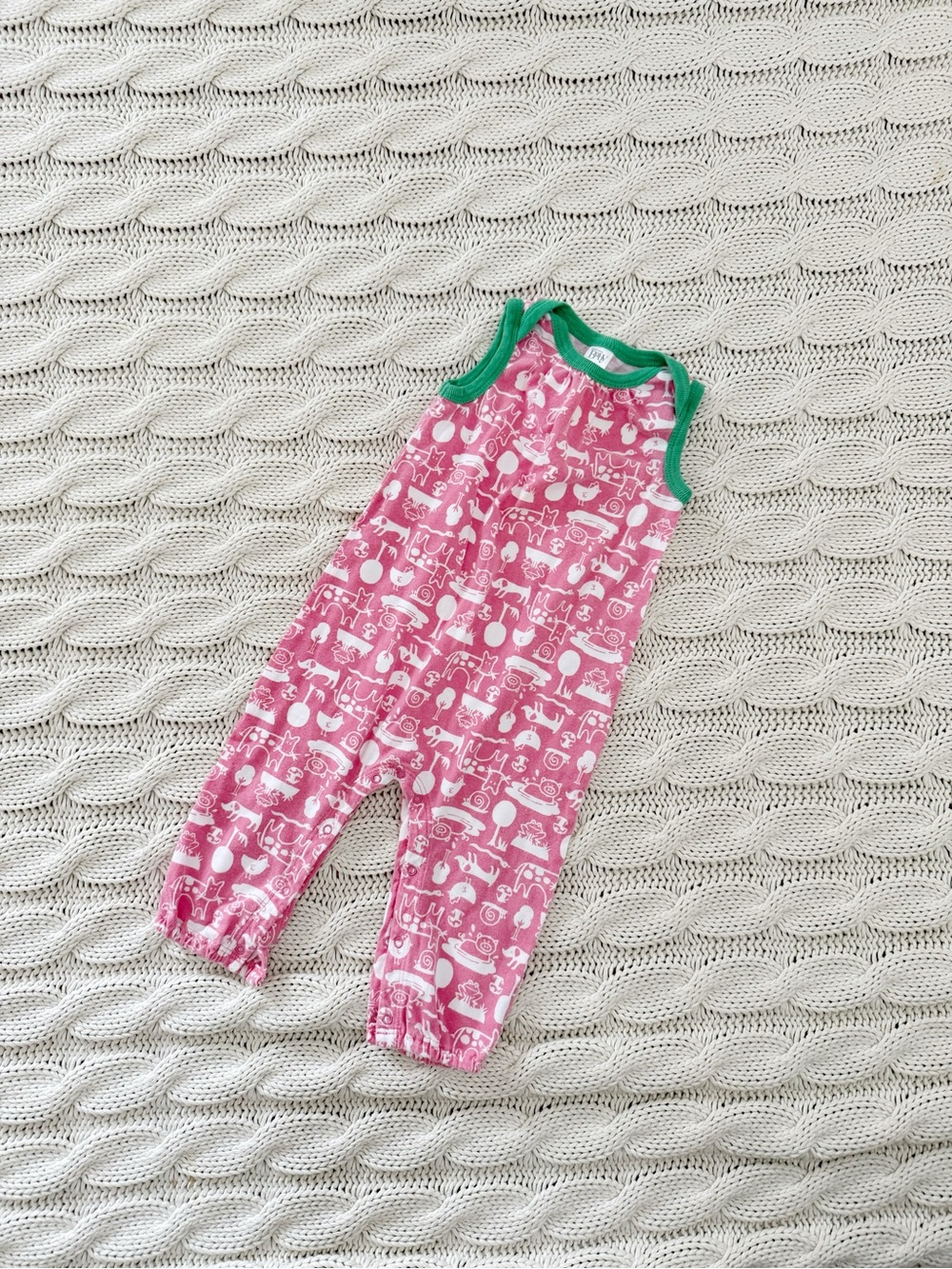 Nordstrom Pink Animal-Print Sleeveless Romper with Green Trim